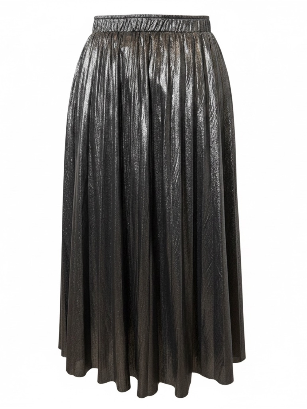 Metallic Pleated Midi Skirt - Shimmering Black